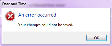 Date and Time: An error occurred: Your changes could not be saved.